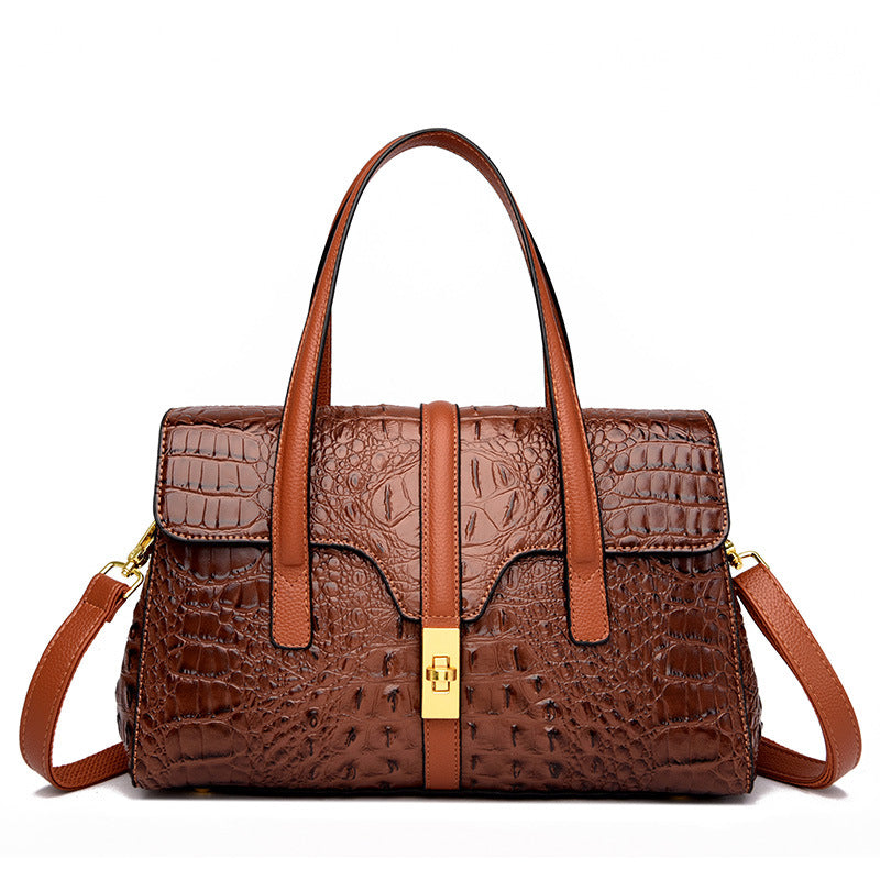D09-Crocodile pattern women's handbag high-end middle-aged mother bag casual and shoulder crossbody bag