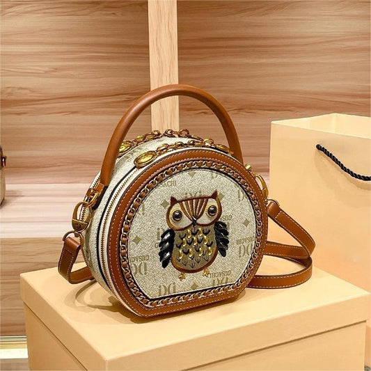 D47-Ladies Owl Round Bag Hand-held Cute Crossbody Bag