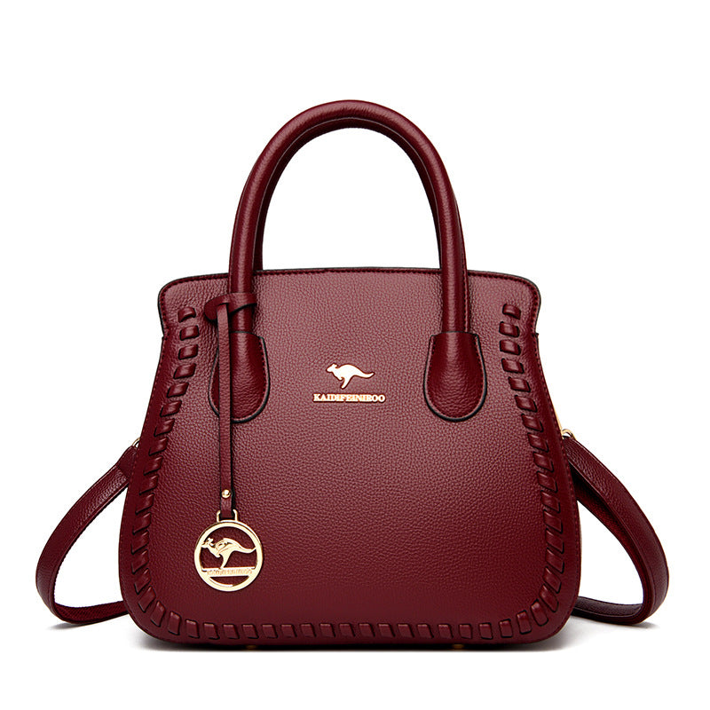 E38-2024 new style women's practical large-capacity shoulder bag kangaroo bag woven crossbody soft leather handbag