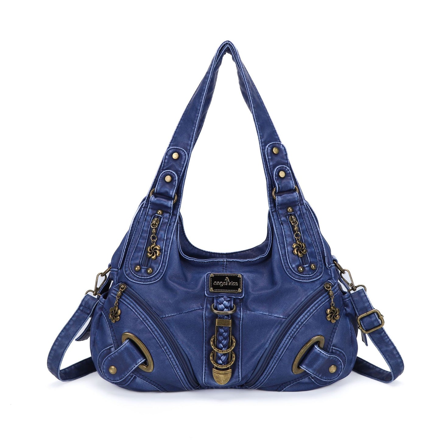 E41-New style washed fabric large-capacity shoulder bag soft leather texture retro fashion solid color casual handbag