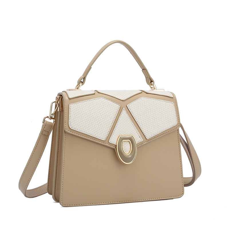 E124-New PU leather handbag commuter large capacity shoulder messenger bag color matching summer handbag
