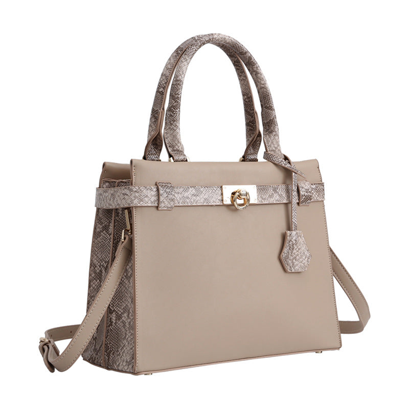 E128-New Women's Fashion Snake Pattern Handbag Large Capacity Multi-compartment Tote Bag