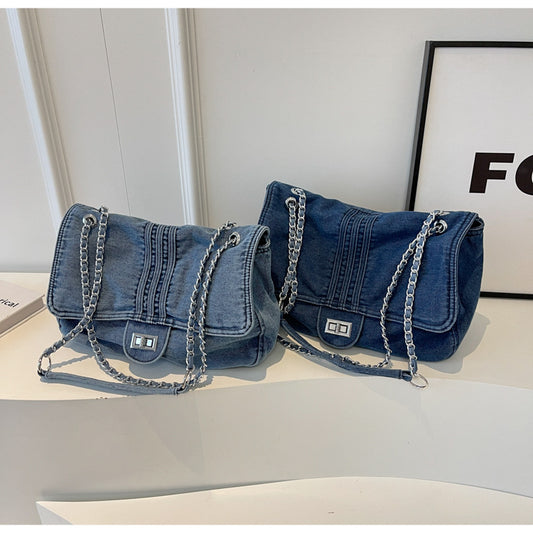 C38-2024 New Denim Tote Bag Large Capacity Chain Shoulder Crossbody Bag